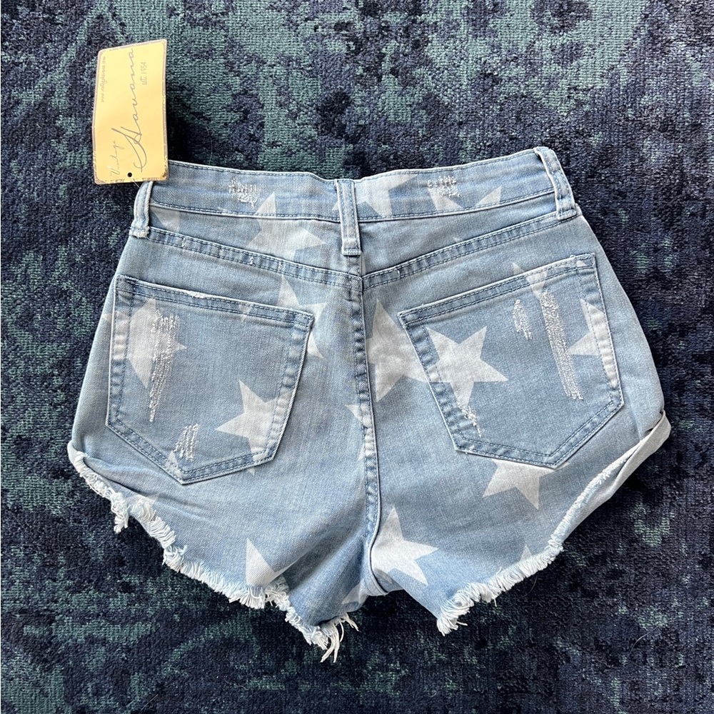 Vintage Havana Blue and White Jean Shorts Distressed - Picture 2 of 7